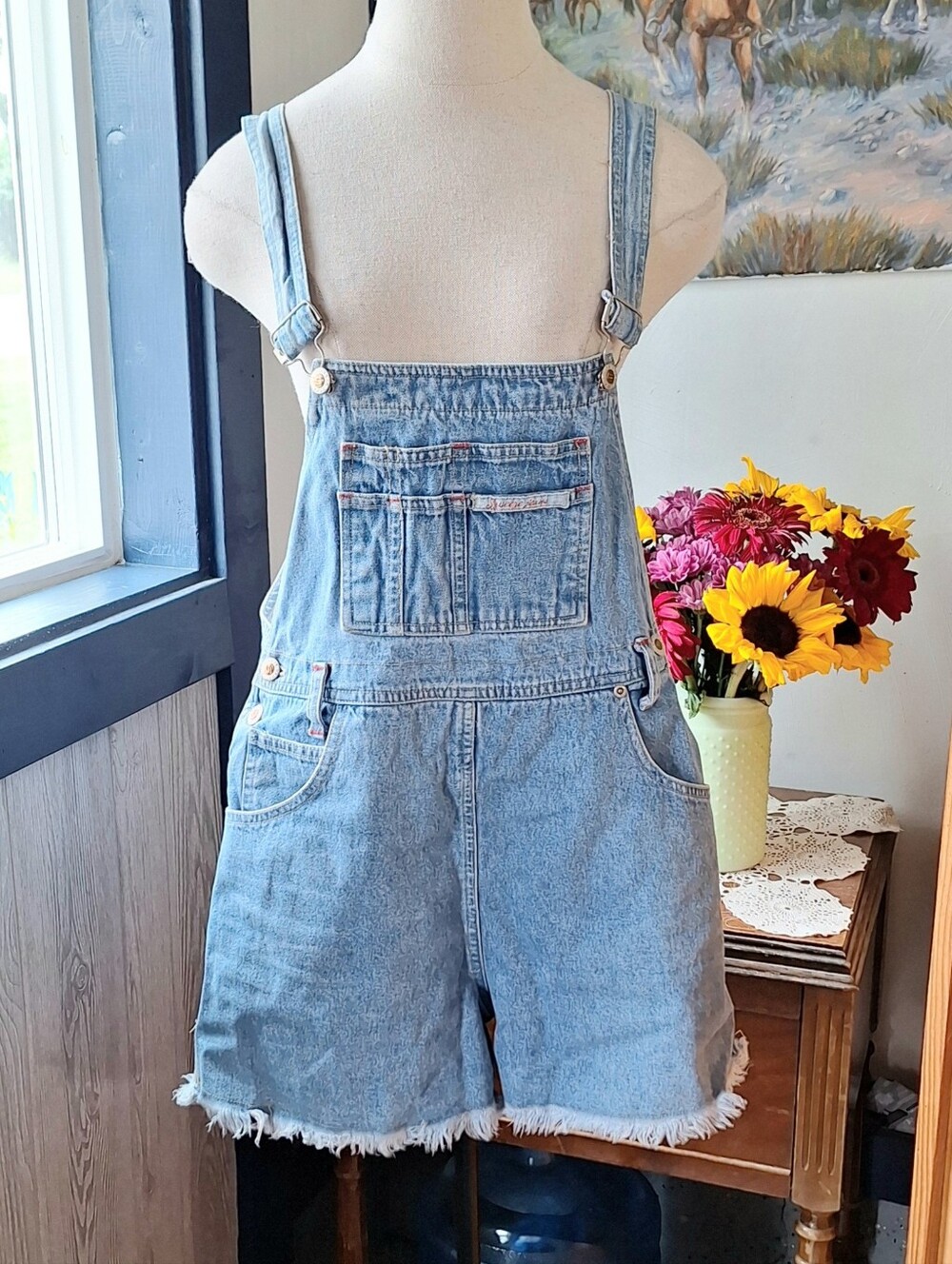 Vintage 80s Squeeze Denim Jeans Overall Shorts AKA Shortalls, L, RN#55356